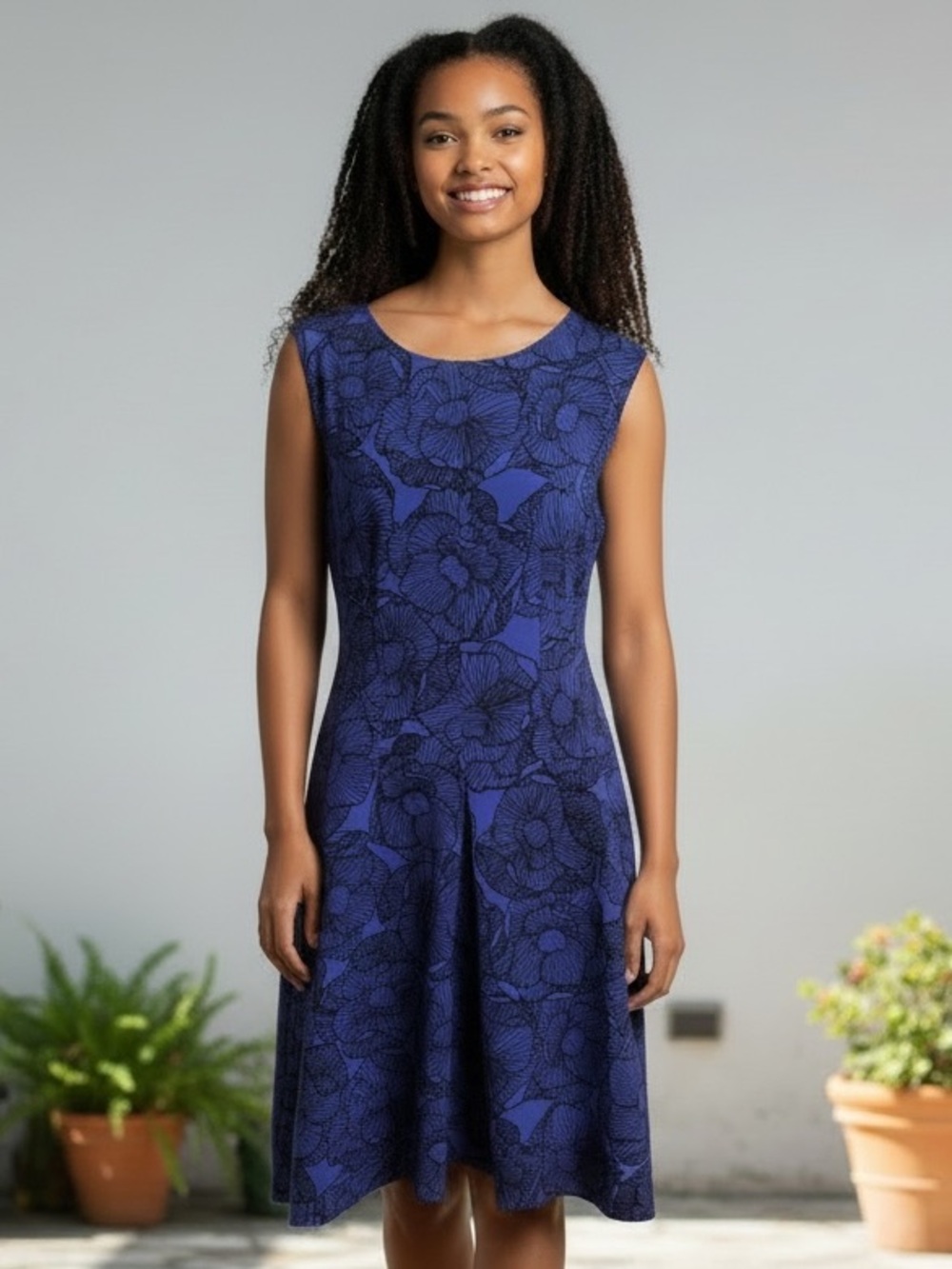 Anne Klein Fit & Flare Dress with Black Graphic Floral Pattern 8